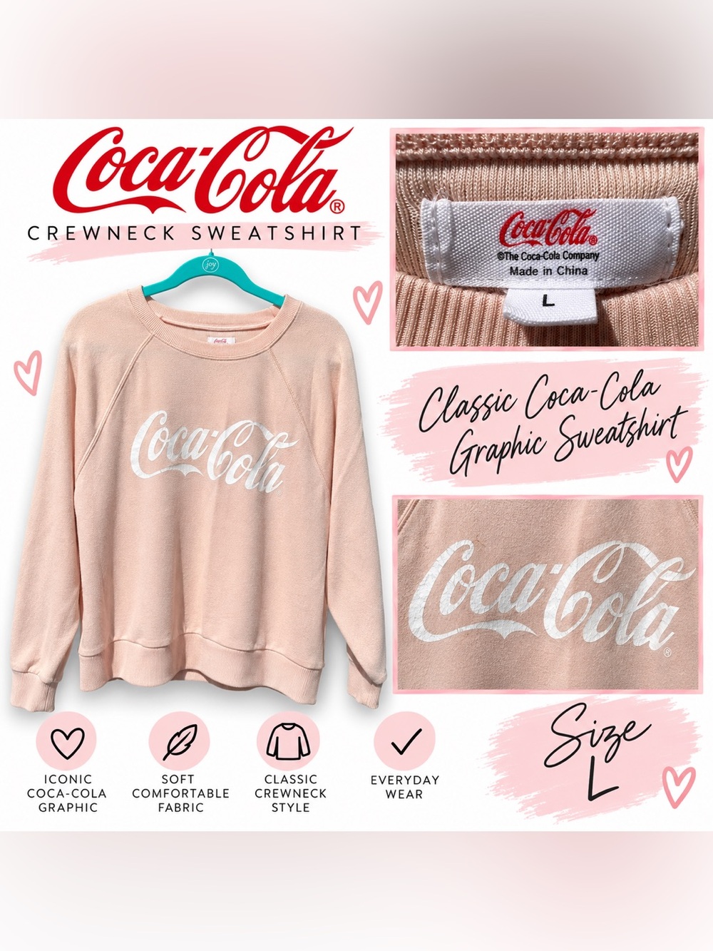Coca-Cola Blush Pink Crewneck Sweatshirt Size Large